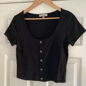 Gaze Ribbed Front Buttons Short Sleeve Top S